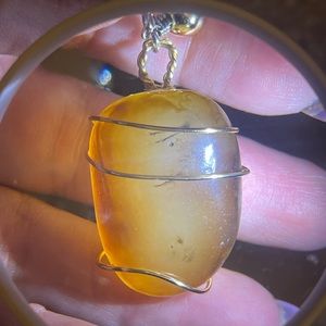Honey pot necklace & Bracelet set with wire wrapped natural stone pendant